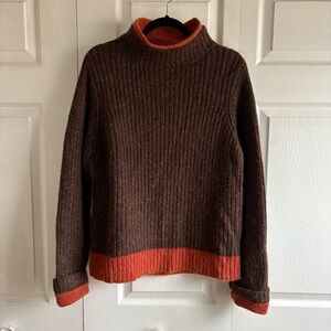 Alexandra Bartlett Brown Orange Cable Knit Turtleneck Sweater L Angora Fisherman